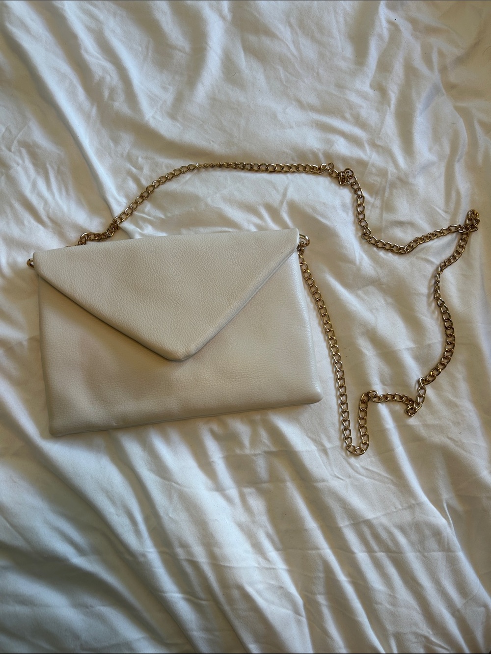 Women’s Cream Envelope Crossbody Bag with Gold Chain